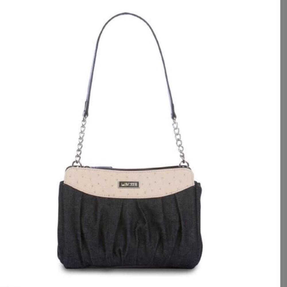 Dark Denim Miche Demi Handbag Shell with Faux Ostrich Leather.